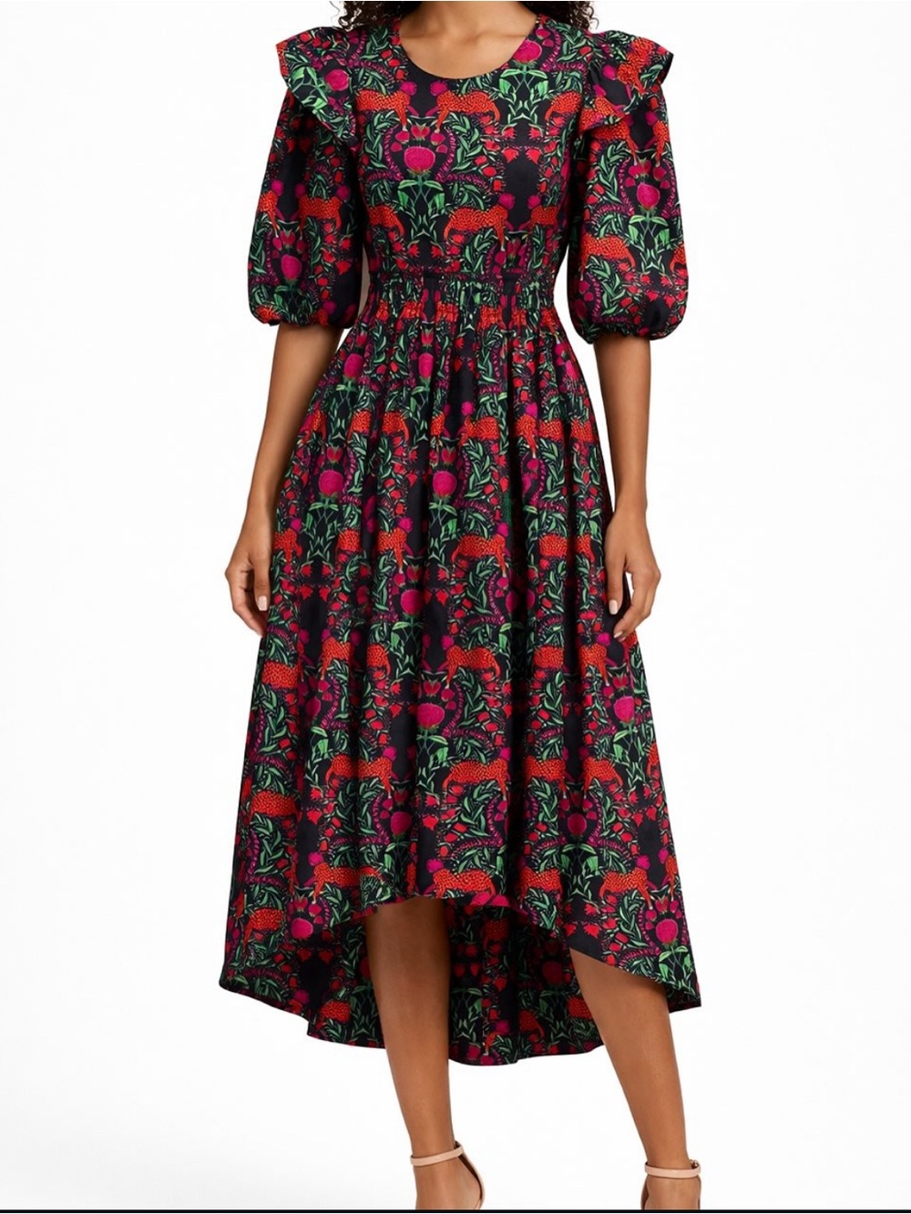 Emily McCarthy Iris Dress in Lounging Leopard  NWT High-Low Floral Dress
